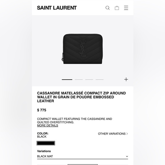 YSL Saint Laurent Cassandra Compact Wallet Black Calfskin Leather Black Hardware - Picture 11 of 15